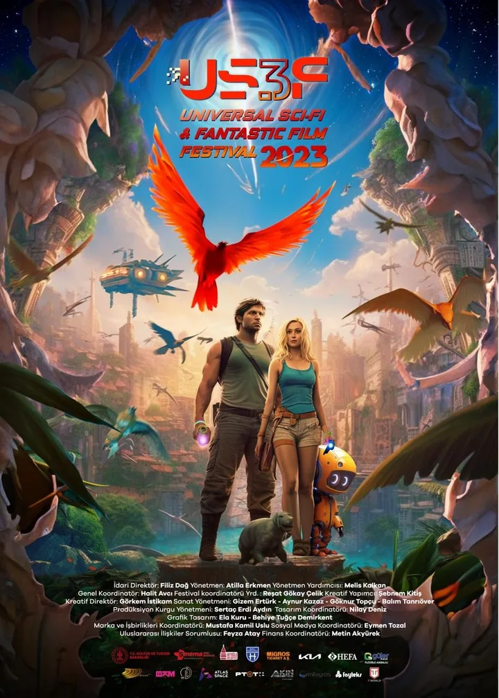 US3F 2023 festival poster: a phoenix and a lost forest